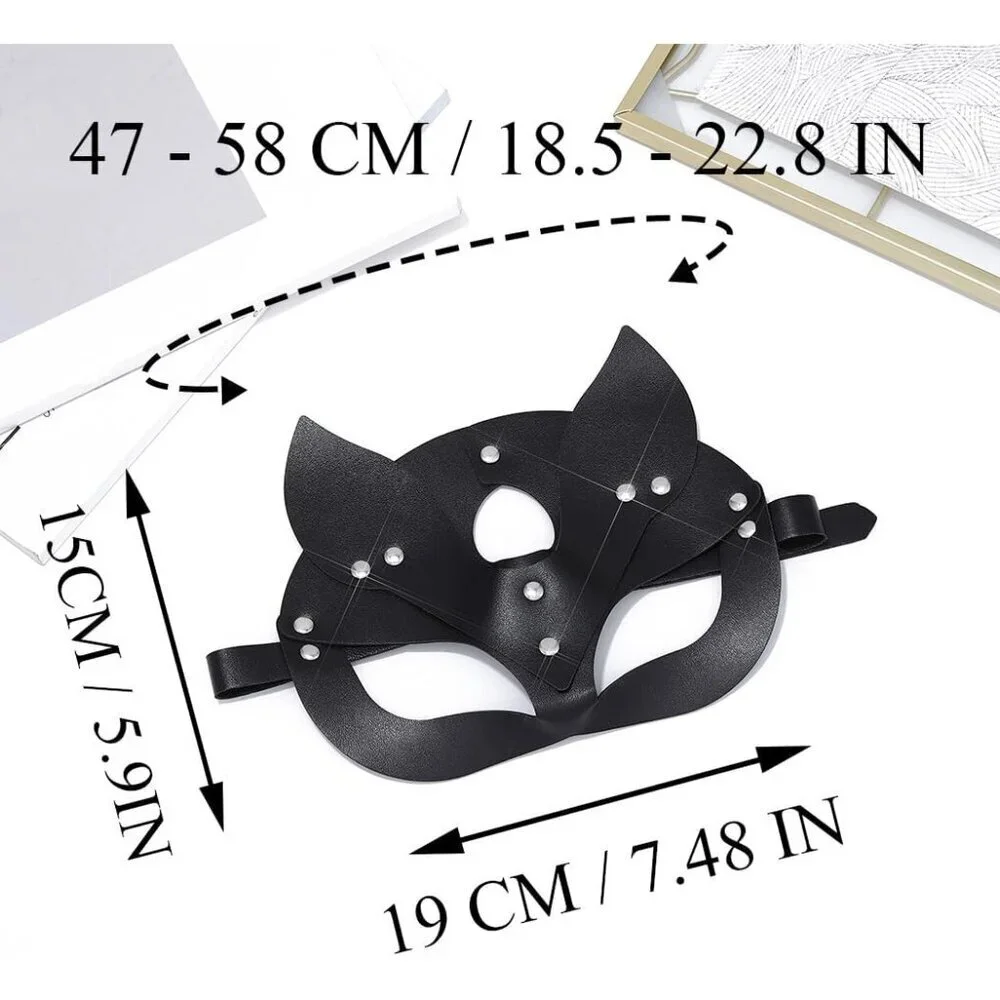Leather Cat Mask Black Halloween Masquerade Cosplay Accessory for Women